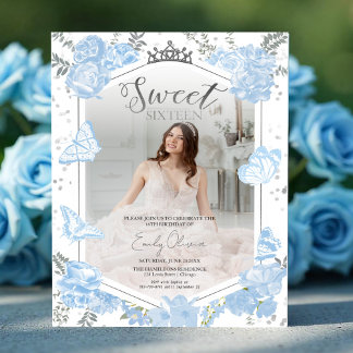 Sweet 16 Budget Foto Einladung Blauer Schmetterlin