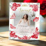 Sweet 16 Budget Foto Einladung Roter Schmetterling<br><div class="desc">Feiern Sie Ihre Sweet 16 auf die bezauberndste Weise! Unsere Aquarellblüteneinladungen mit blumenroten Einladungen, geschmückt mit zarten Schmetterlingen, Set den Ton für eine skurrile Feier. Begleiten Sie sie mit unseren spektakulären Konfetti für einen fröhlichen Pop! Verwandeln Sie Ihr Party in eine euphorische Blüte und schaffen Sie Erinnerungen, die so farbenfroh...</div>