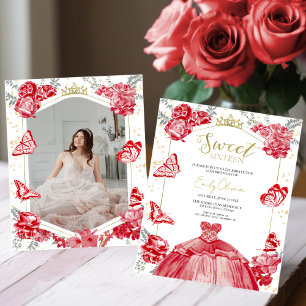 Sweet 16 Budget Foto Einladung Roter Schmetterling