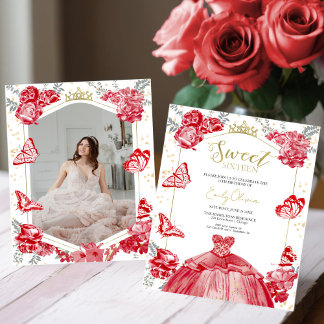 Sweet 16 Budget Foto Einladung Roter Schmetterling
