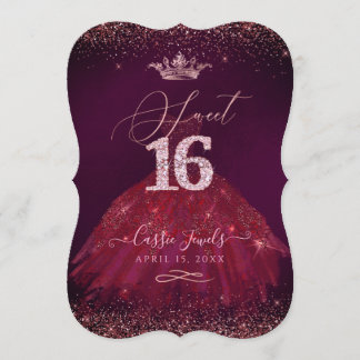 Sweet 16 Burgund Rose Gold Confetti Prinzessin Einladung