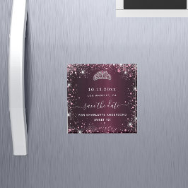 Sweet 16 burgundy pink tiara Save the Date Magnet