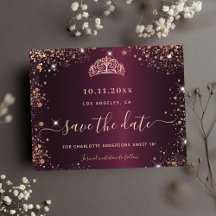 Sweet 16 burgundy Rose Gold Save the Date Karte