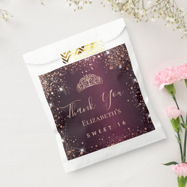 Sweet 16 burgundy Rose gold tiara vielen Dank Geschenktütchen (Versiegelt)