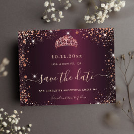Sweet 16 burgundy Rose Goldbudget Save the Date Flyer