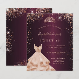 Sweet 16 burgundy Rose Goldkleid Tiara Einladung