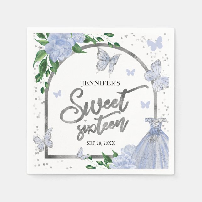 Sweet 16 Butterflys Dusty Blue Blush Gown Serviette (Vorderseite)