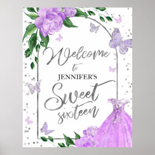 Sweet 16 Butterflys Lavendel Willkommenszeichen Poster