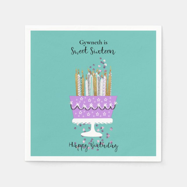 Sweet 16 Cake and Candles Birthday Napkin Serviette (Vorderseite)