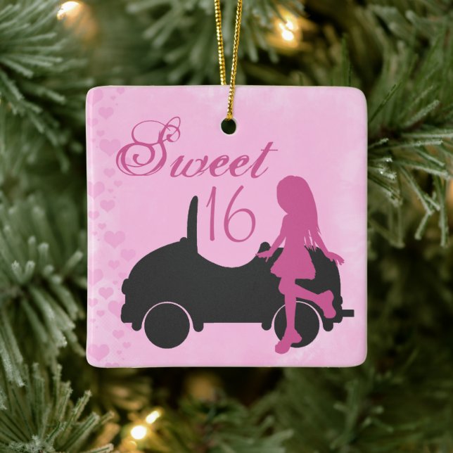 Sweet 16 Car Personalisiert Pink Black 16 . Geburt Keramikornament (Baum)