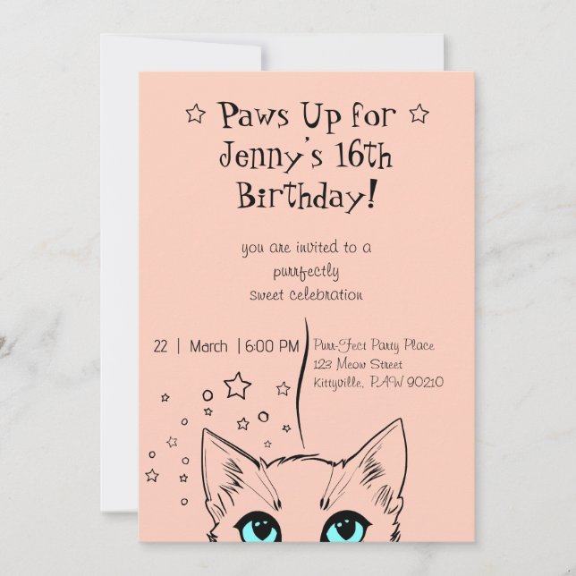 Sweet 16 Cat-Themed Birthday Einladung (Vorderseite)