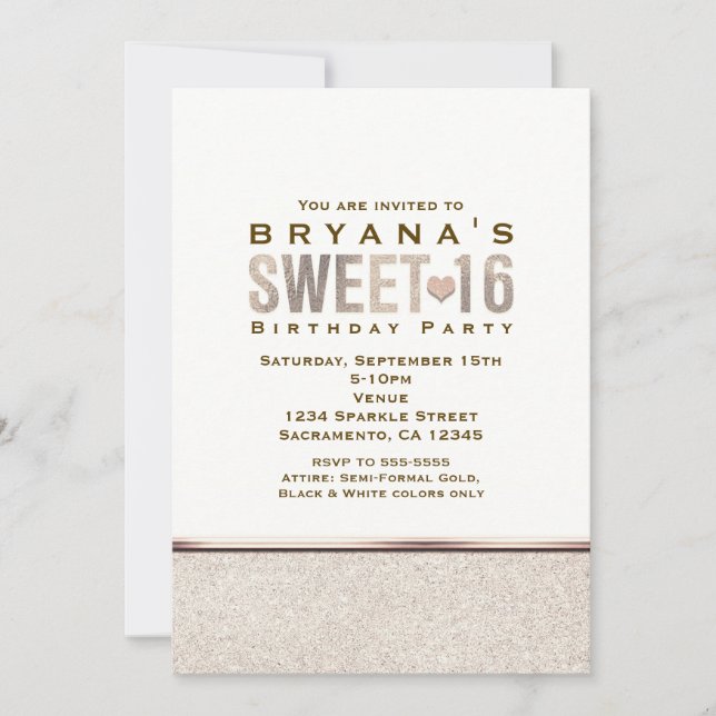 SWEET 16 Champagne Sparkle Glam Party Einladungen (Vorderseite)