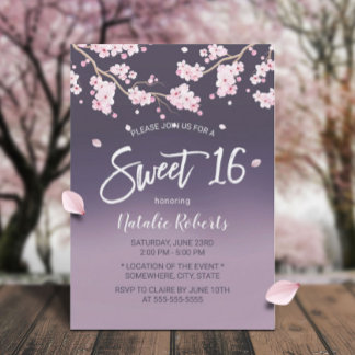 Sweet 16 Cherry Blossom Blume Elegant Lila Einladung