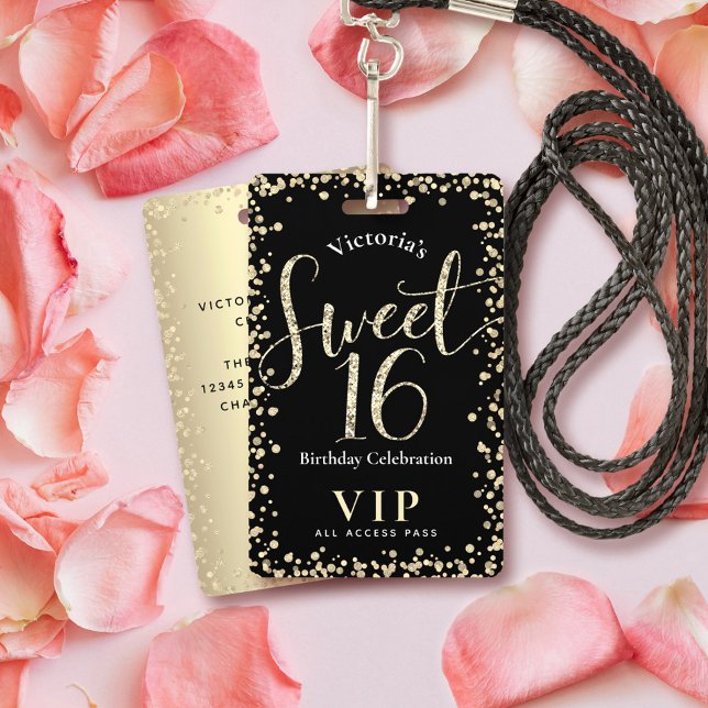 Sweet 16 Chic Black Gold Glitzer Geburtstag VIP Pa Ausweis (Von Creator hochgeladen)