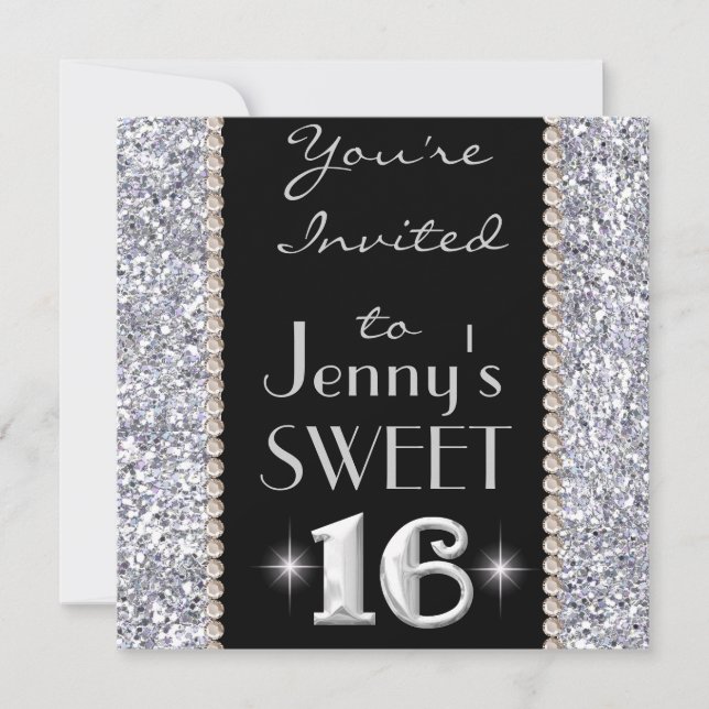 SWEET 16 Chic & Bling Party Einladung (Vorderseite)