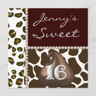 SWEET 16 Chocolate Kisses & Animal Print Party Inv Einladung