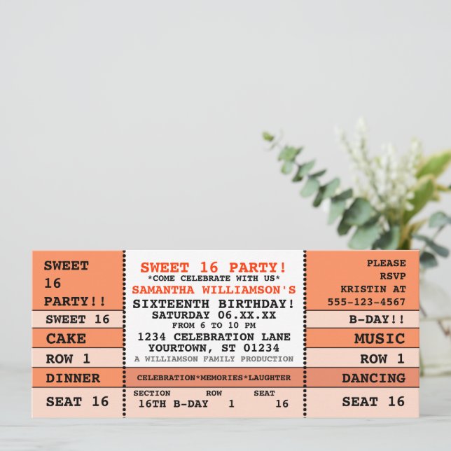 Sweet 16 Concert Ticket Einladung (Stehend Vorderseite)