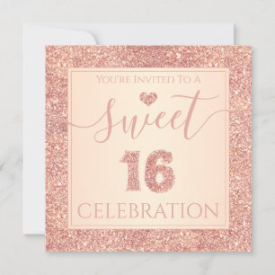 Sweet 16 Coral Pink Imitats Glitzer Geburtstagspar Einladung