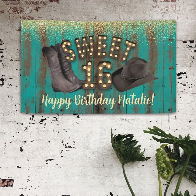 Sweet 16 Cowgirl Aquamarin Barn Wood Rustikaler Ge Banner (Von Creator hochgeladen)