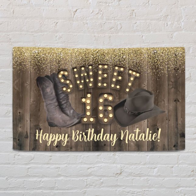 Sweet 16 Cowgirl Rustic Barn Wood Western Geburtst Banner (Von Creator hochgeladen)