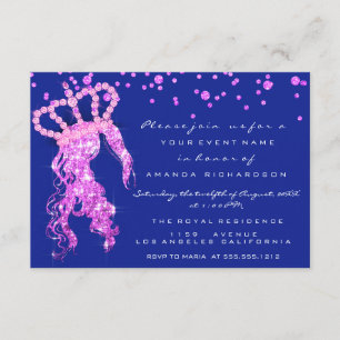 Sweet 16. Crown Princess Confetti Royal Blue Pink Einladung