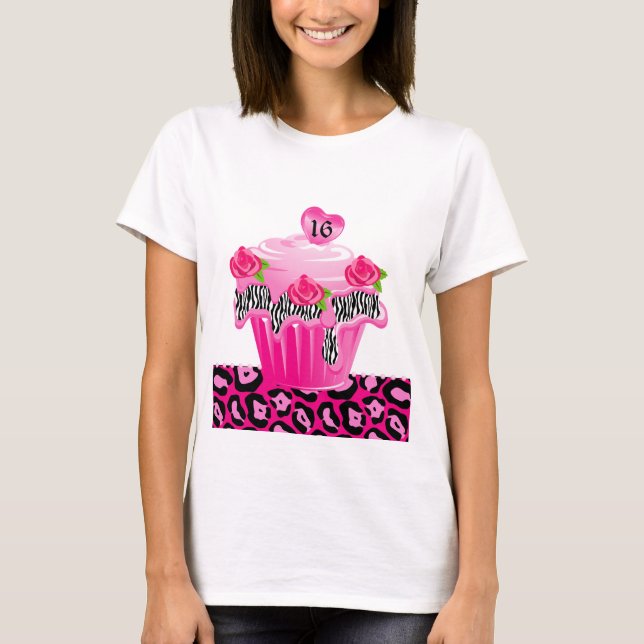 Sweet 16 Cupcake Zebra Rose Leopard Pink T-Shirt (Vorderseite)