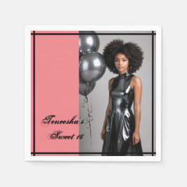 Sweet 16 Custom Foto Napkin - Pink & Black Serviette