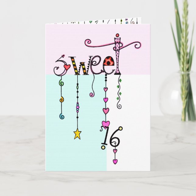 Sweet 16 Dangle Geburtstagskarte Karte (Vorderseite)