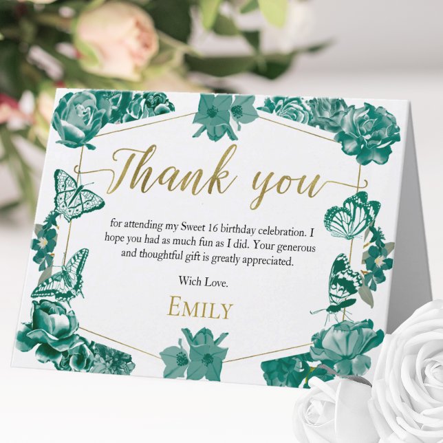 Sweet 16 Dankeschön Card Butterfly Emerald Green Dankeskarte (Von Creator hochgeladen)