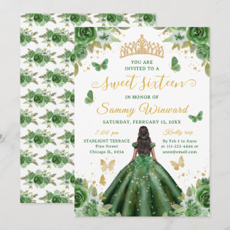 Sweet 16 Dark Green Princess African American Girl Einladung