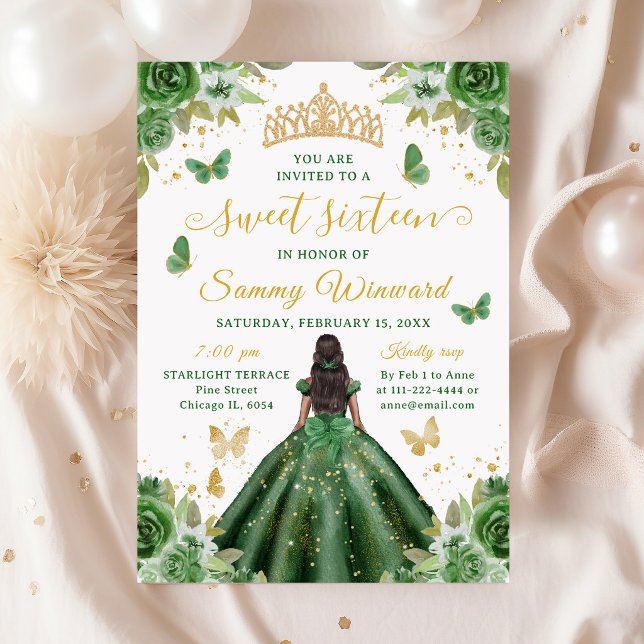 Sweet 16 Dark Green Princess African American Girl Einladung (Von Creator hochgeladen)