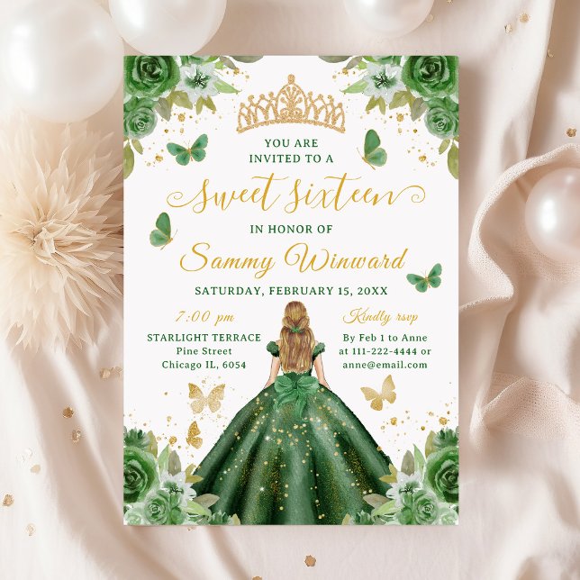 Sweet 16 Dark Green Princess Blonde Girl Einladung (Von Creator hochgeladen)