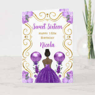Sweet 16 Dark Skin Princess Lila Happy Birthday Karte