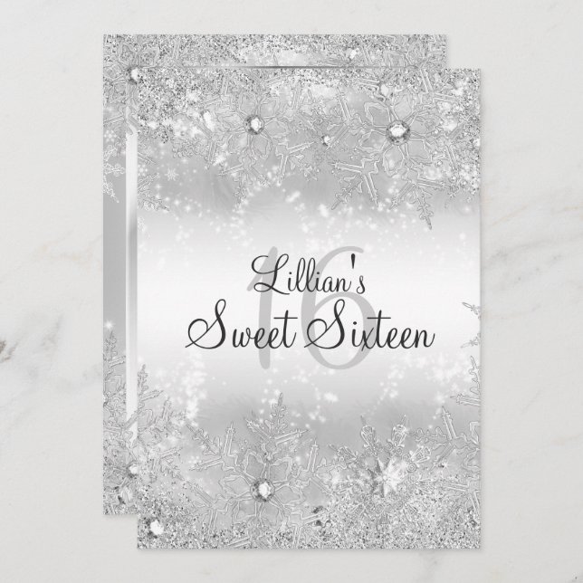Sweet 16 Diamond Snowflake Winterwonderland Einladung (Vorne/Hinten)