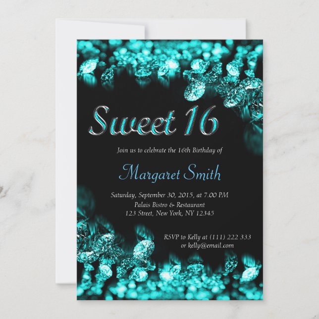 Sweet 16 Diamonds Türkis Einladung (Vorderseite)