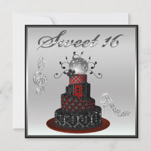Sweet 16 Disco Diva Cake, Silver Sparkle Hi Heelse Einladung