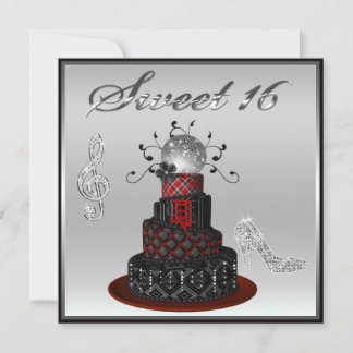 Sweet 16 Disco Diva Cake, Silver Sparkle Hi Heelse Einladung