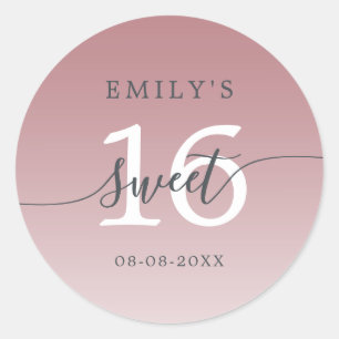 Sweet 16 Dusty Lila Ombre Individuelle Name Datum Runder Aufkleber