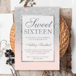 Sweet 16 einladung<br><div class="desc">In modern,  pretty chic and elegant gefälschte Silver Glitter Shower with blush pink color block Sweet 16 birthday party einladung with and elegant silver frame Perfect for a princess Sweet sixteen.</div>