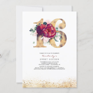 Sweet 16 Einladung Burgundy Red und Gold