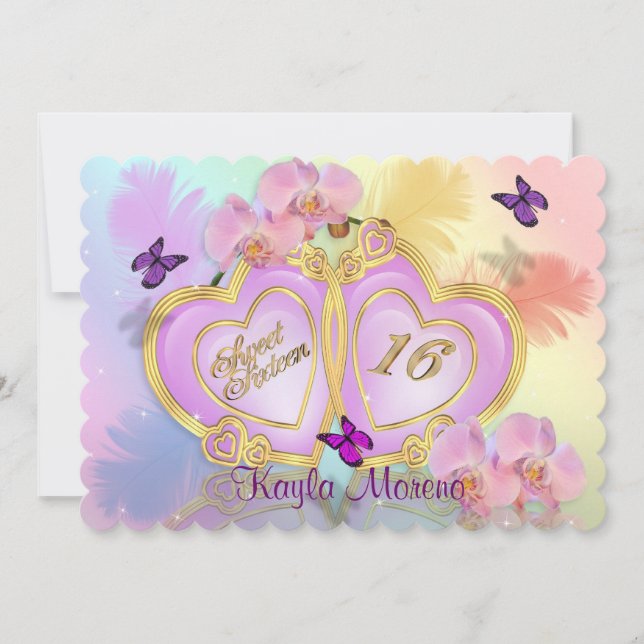 Sweet 16 Einladung Regenbogen (Vorderseite)