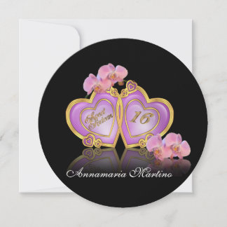 Sweet 16 Einladung rosa und schwarz rund