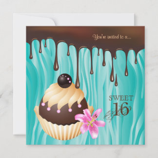 Sweet 16 Einladung Schokolade Cupcake Blau