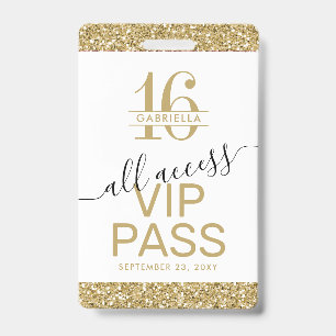Sweet 16 Einladung VIP Pass Weiß und Gold Ausweis
