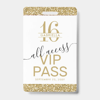 Sweet 16 Einladung VIP Pass Weiß und Gold Ausweis