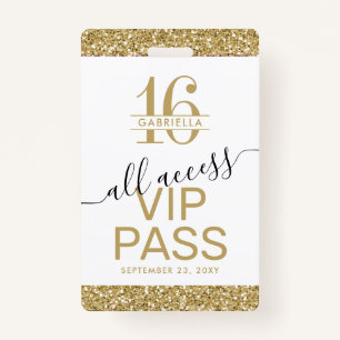 Sweet 16 Einladung VIP Pass Weiß und Gold Ausweis