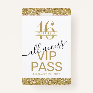 Sweet 16 Einladung VIP Pass Weiß und Gold Ausweis