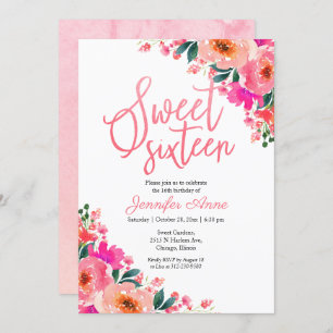 Sweet 16 Einladungen Hot Pink Floral