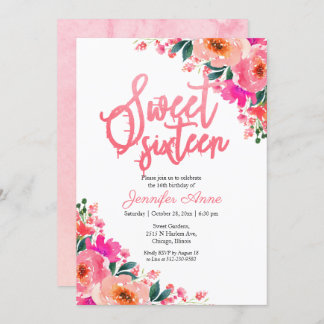 Sweet 16 Einladungen Hot Pink Floral