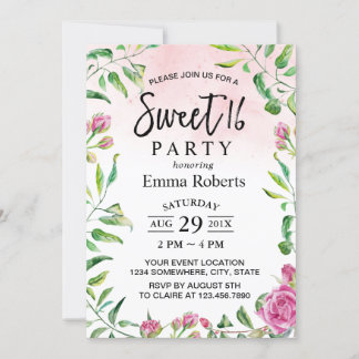 Sweet 16 Elegant Watercolor Floral Girl Einladung